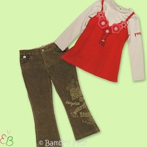 NWT Pampolina Girls 3Pc Vintage Pant Set